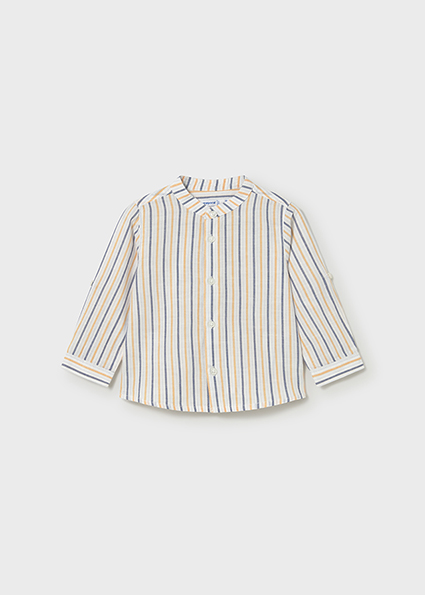 Camisa manga comprida com linho gola padre