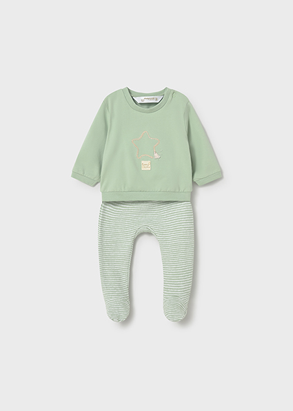 Conjunto calças com pés e camisola recém nascido