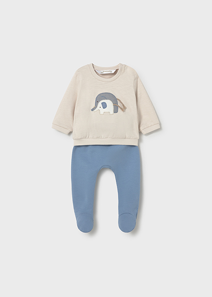 Conjunto calças com pés e camisola recém nascido