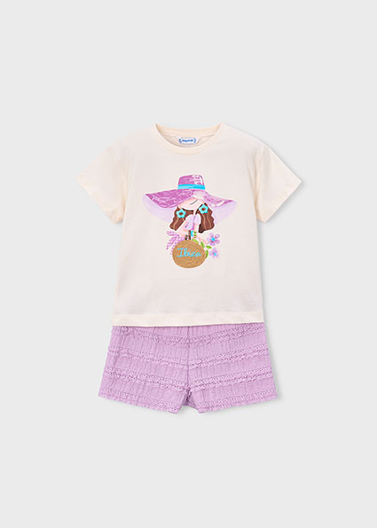 Conjunto calção folhos e t-shirt estampada