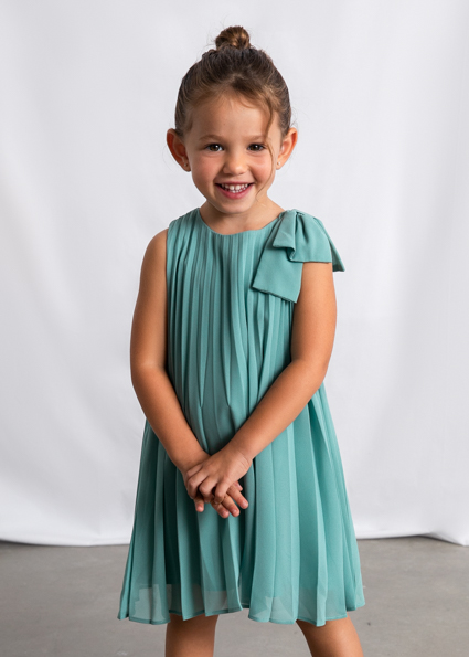 Vestido plissado laço menina
